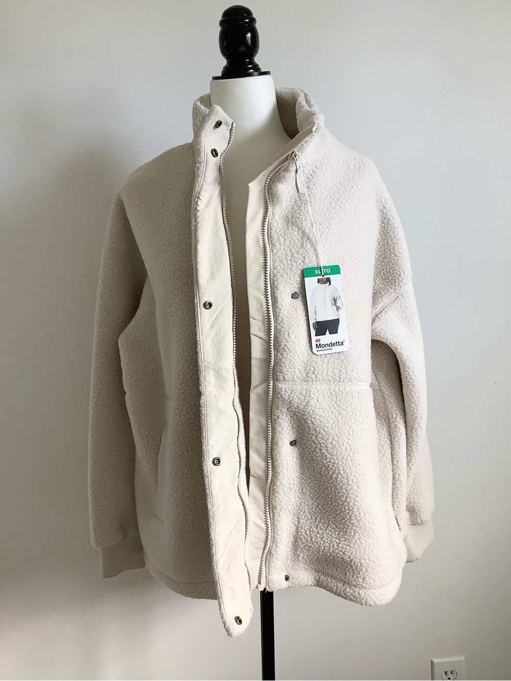 Mondetta Off-White Soft Sherpa and Crinkle Trim Fleece Jacket Women’s Sz. XL - Picture 10 of 11